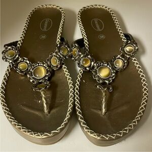 Gold Beaded Metallic Women's Thong Sandals